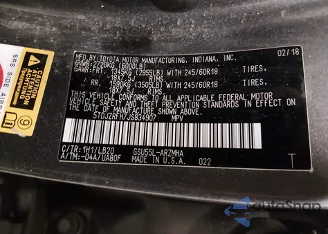 2018 Toyota Highlander Xle z USA, uszkodzony, nr VIN 5TDJZRFH7JS834907